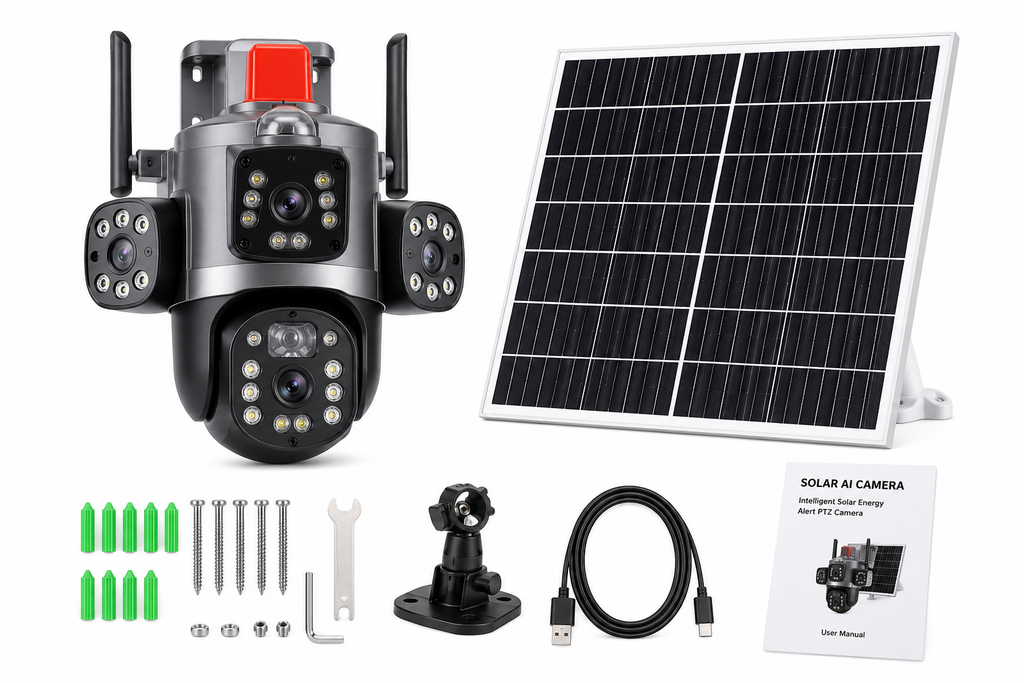 HL Two-Way Intercom Solar AI CCTV Smart Camera | Triple Lens Wireless Security Camera with Night Vision & Remote Monitoring