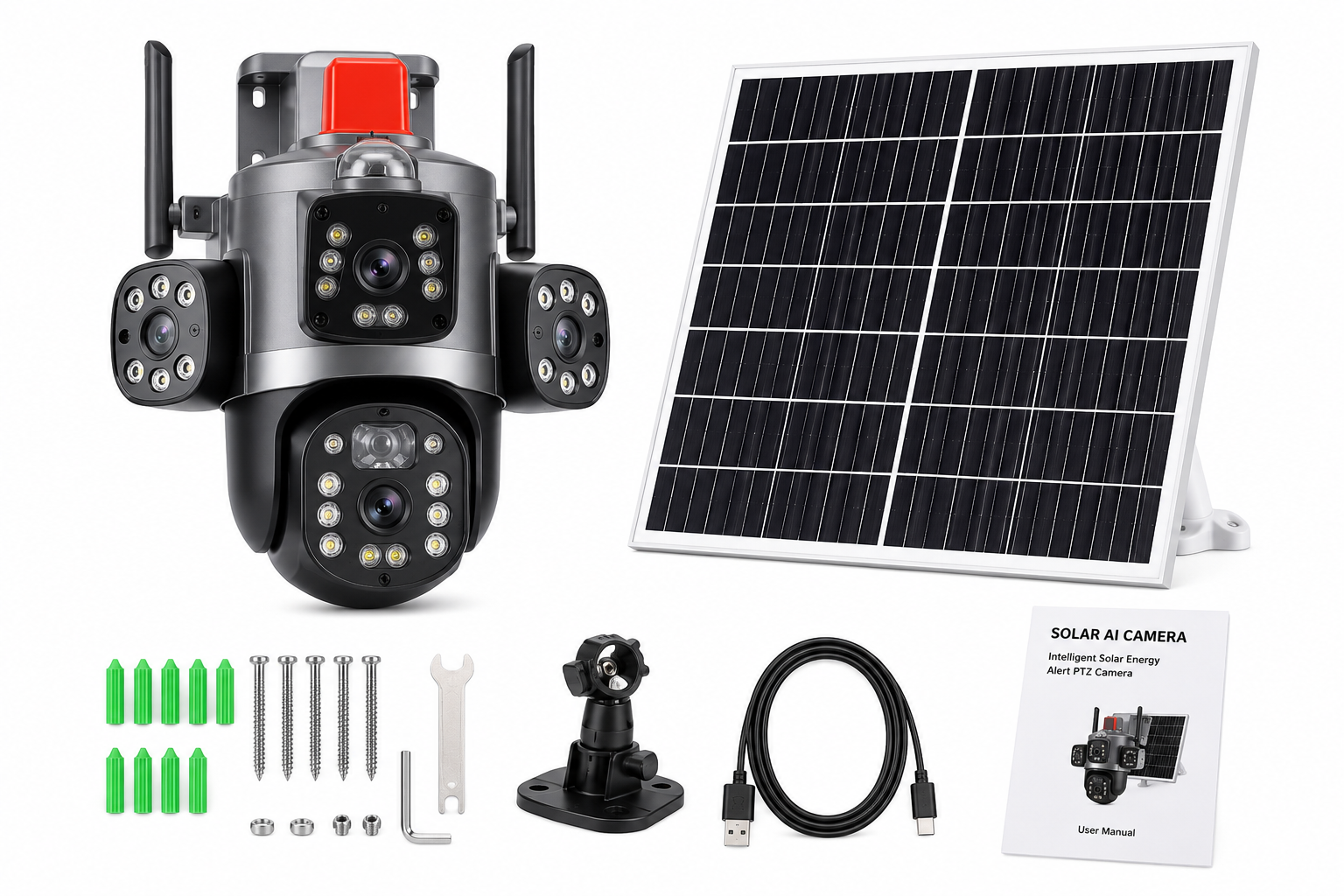 HL Two-Way Intercom Solar AI CCTV Smart Camera | Triple Lens Wireless Security Camera with Night Vision & Remote Monitoring
