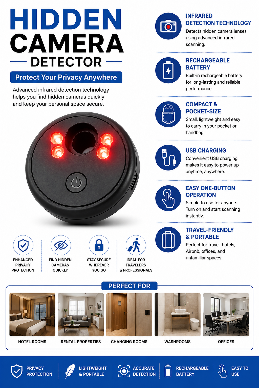 Portable Hidden Camera Detector with Infrared Detection Technology