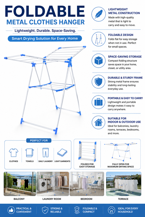Foldable Metal Clothes Hanger | Lightweight Portable Drying Rack for Home & Travel
