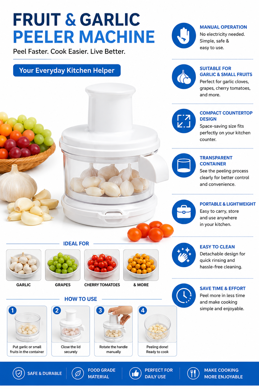 Rechargeable Electric Garlic Peeler Machine – USB Type-C Portable Food Peeler |  Kitchen Tool
